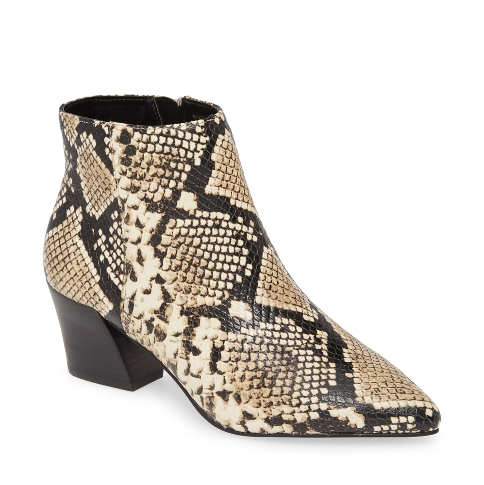KENSIE Womens Beige Snake Print Angled Heel Leticia Leather Booties 8M